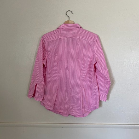 Lauren Ralph Lauren | Pink Striped Button up with 3/4 sleeves - Picture 6 of 6